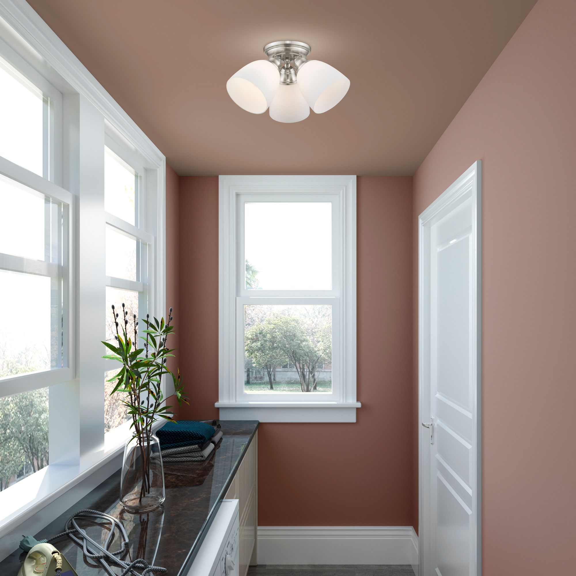 3 Light Brushed Nickel Ceiling Mount in scene