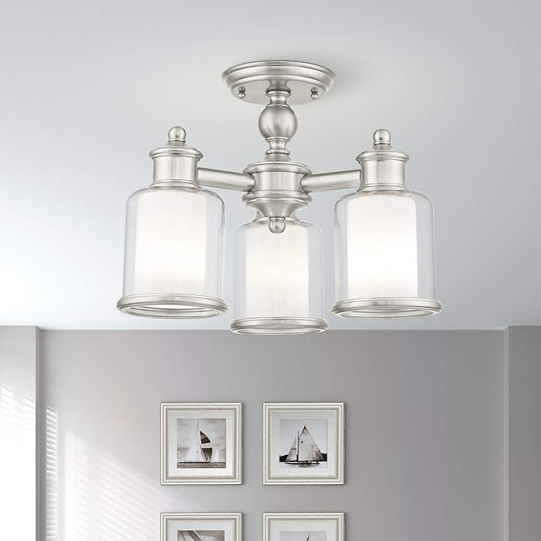 Image 1 3 Light Brushed Nickel Convertible Mini Chandelier/Ceiling Mount