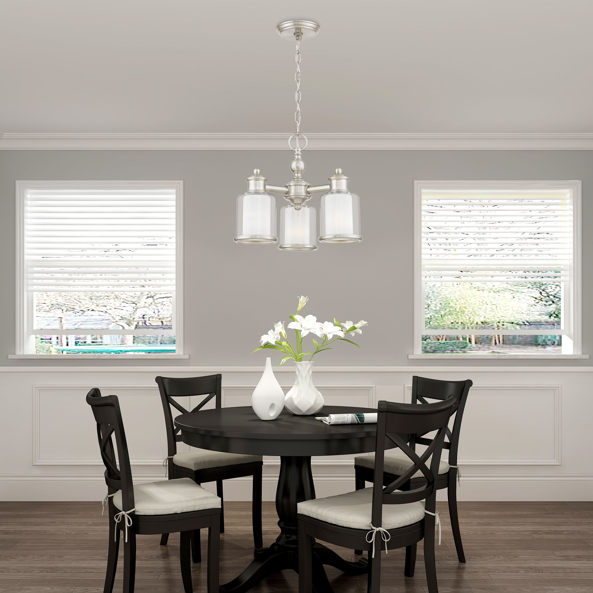 3 Light Brushed Nickel Convertible Mini Chandelier/Ceiling Mount