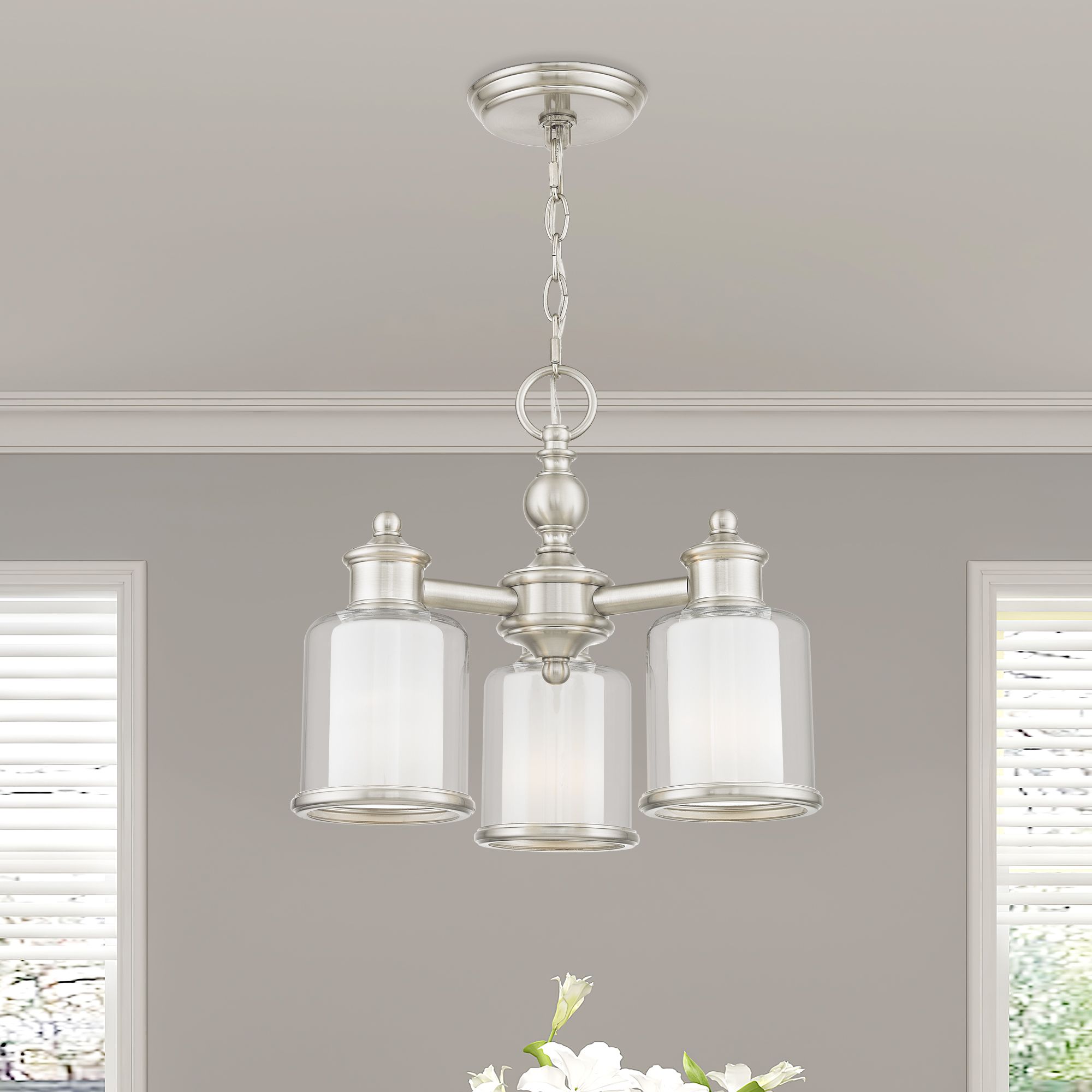 3 Light Brushed Nickel Convertible Mini Chandelier/Ceiling Mount