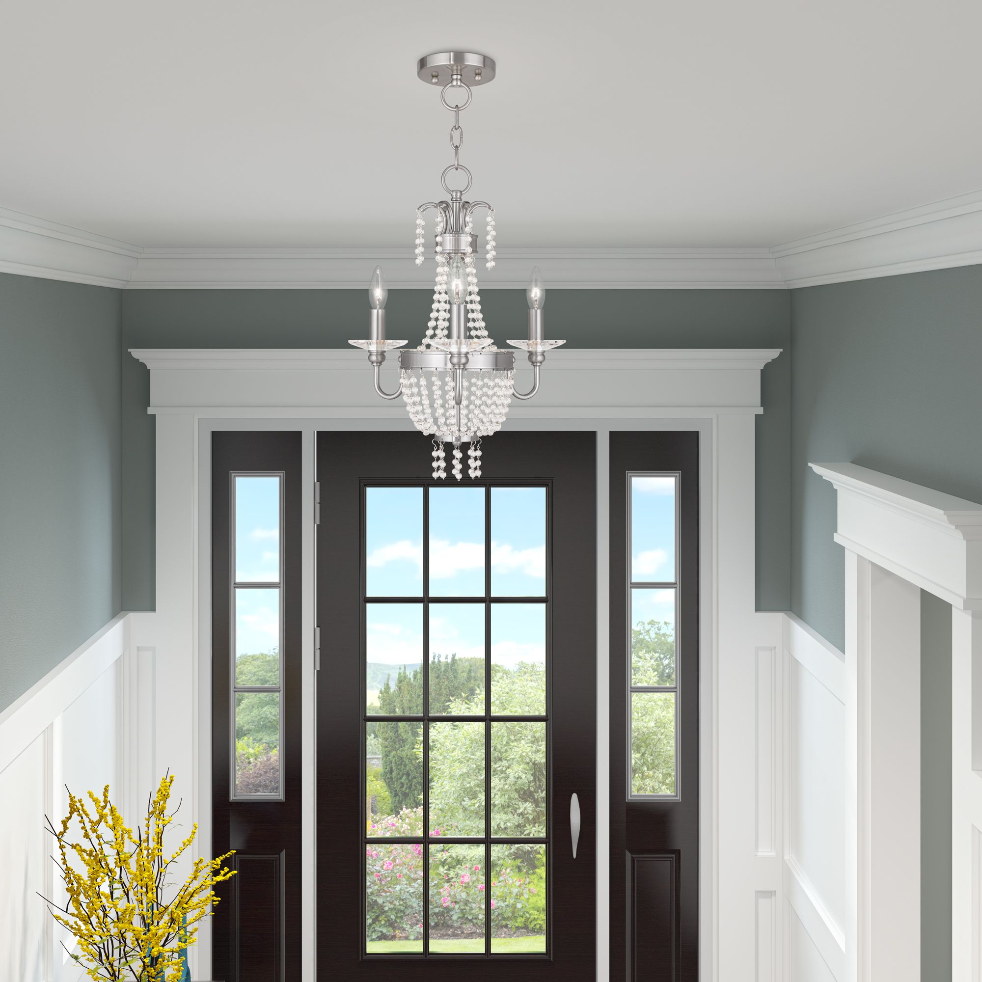 3 Light Brushed Nickel Convertible Mini Chandelier/Ceiling Mount