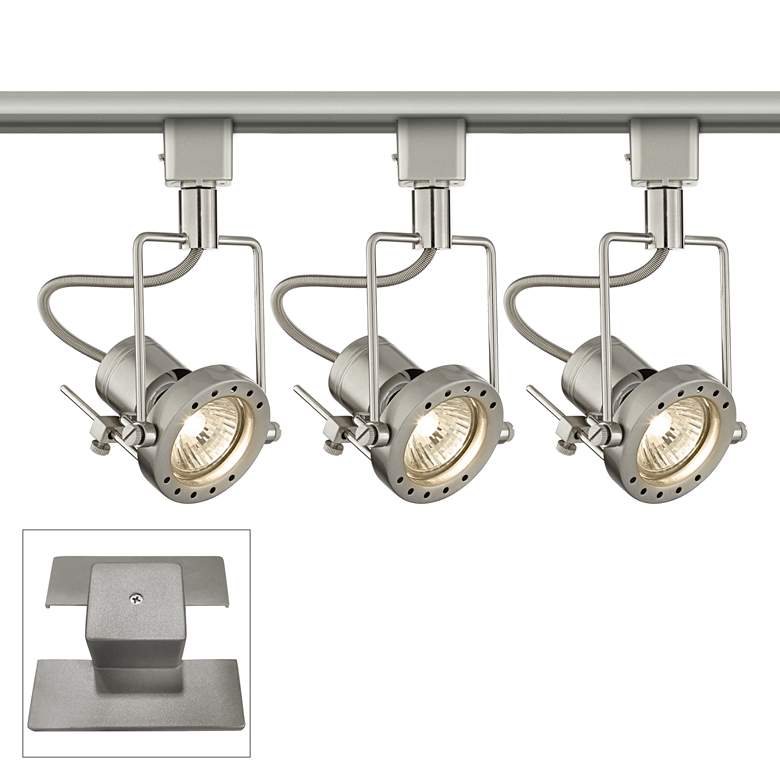 Image 1 3-Light Brushed Nickel European Track Kit w/ Floating Canopy