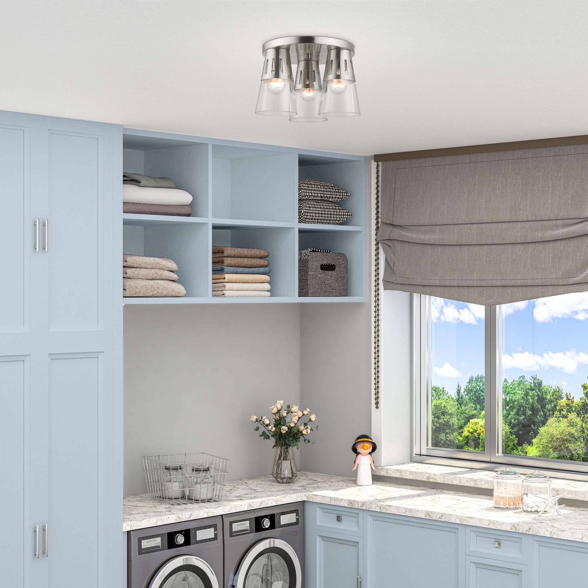 3 Light Brushed Nickel Flush Mount