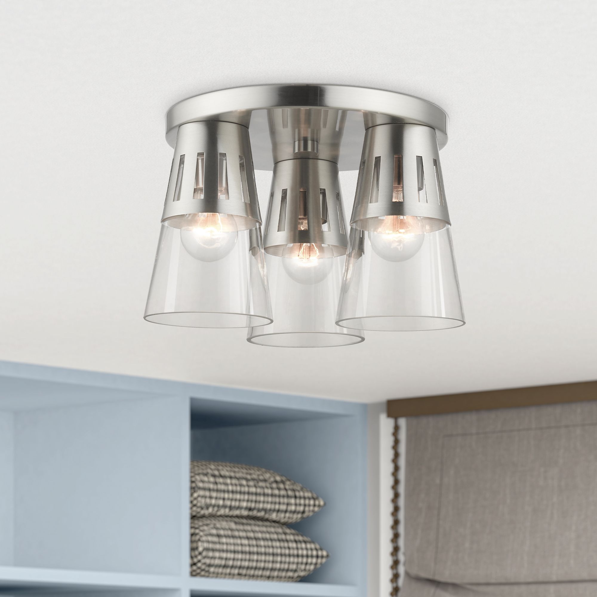 3 Light Brushed Nickel Flush Mount