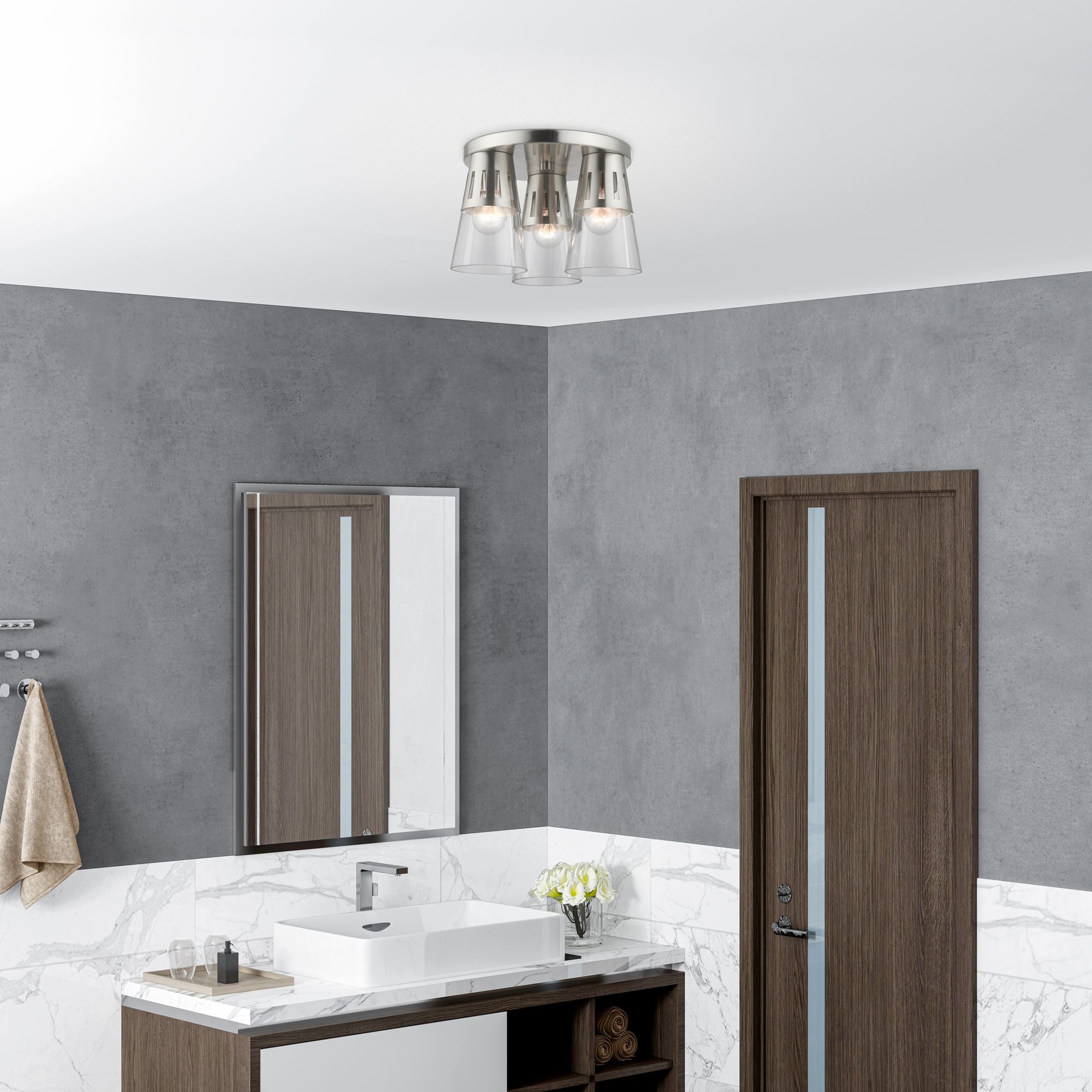 3 Light Brushed Nickel Flush Mount