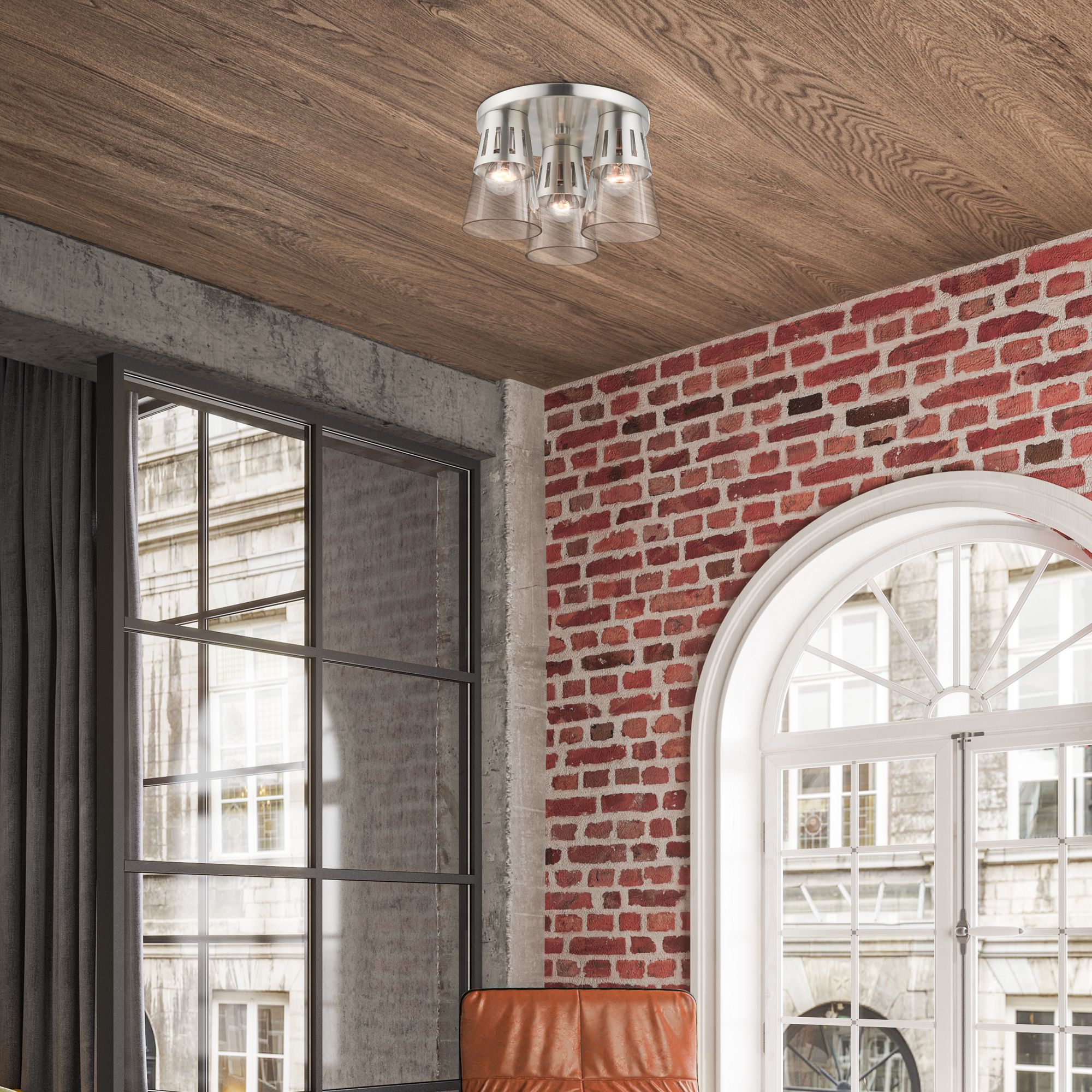 3 Light Brushed Nickel Flush Mount