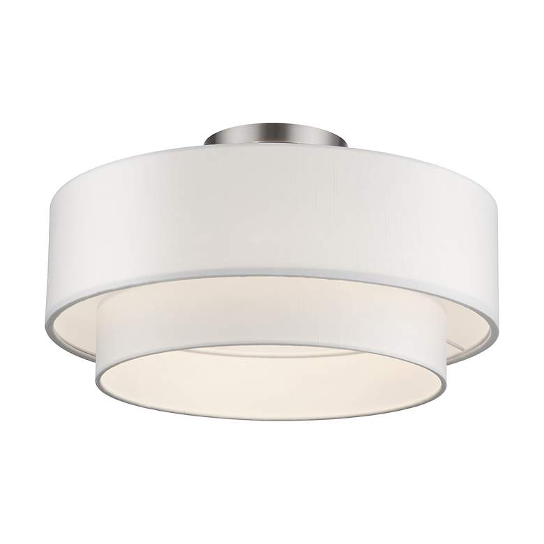 Image 3 3 Light Brushed Nickel Large Semi-Flush with Off-White Shades more views
