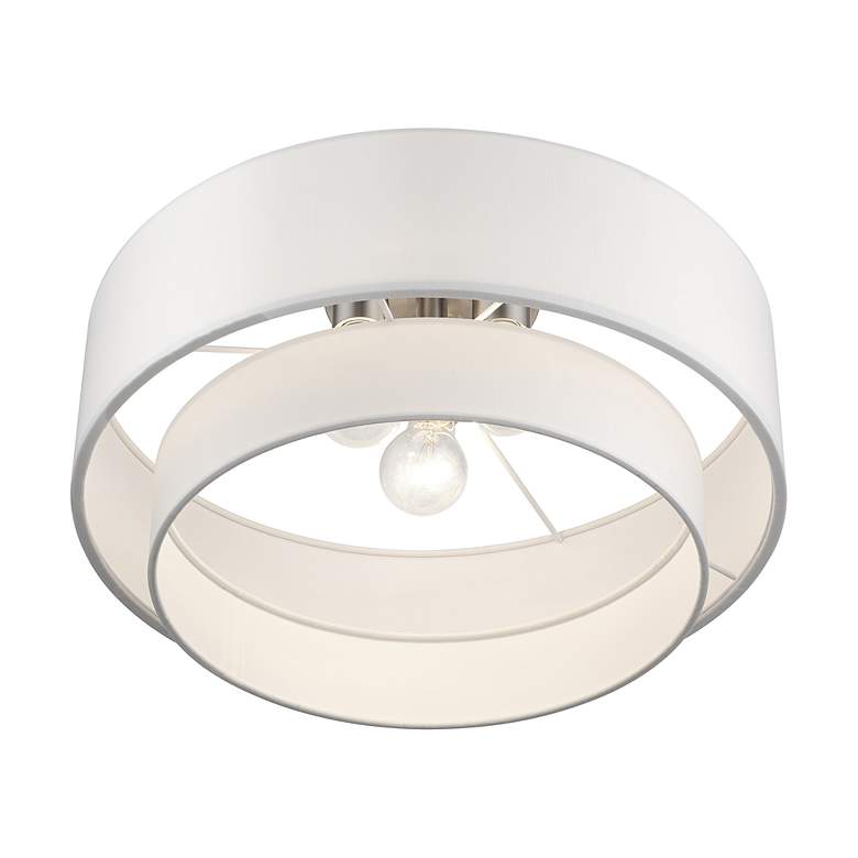 Image 5 3 Light Brushed Nickel Large Semi-Flush with Off-White Shades more views