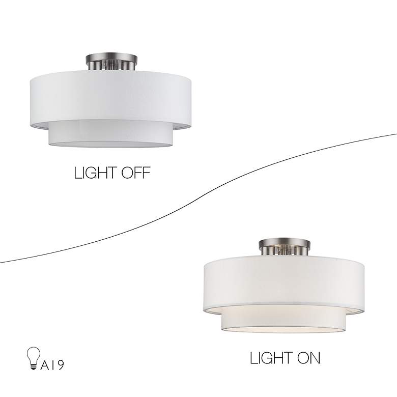 Image 7 3 Light Brushed Nickel Large Semi-Flush with Off-White Shades more views