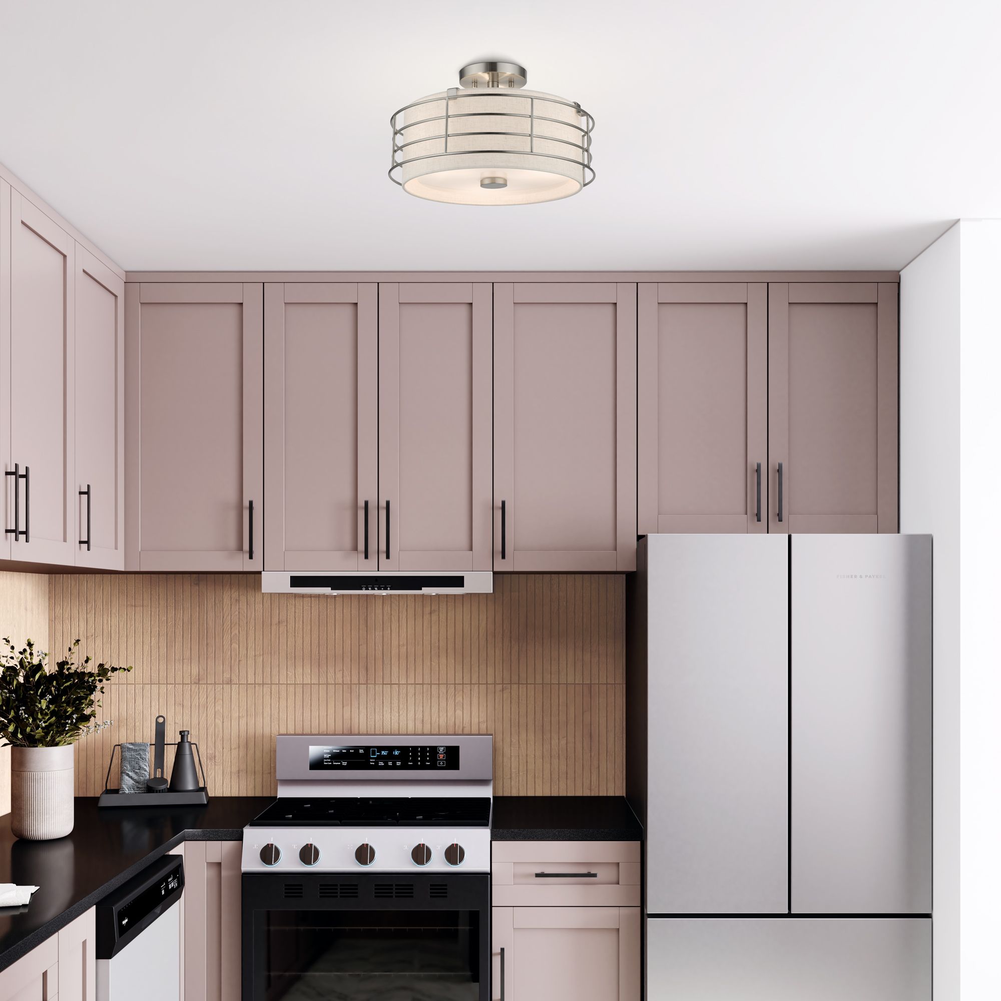 3 Light Brushed Nickel Large Semi-Flush