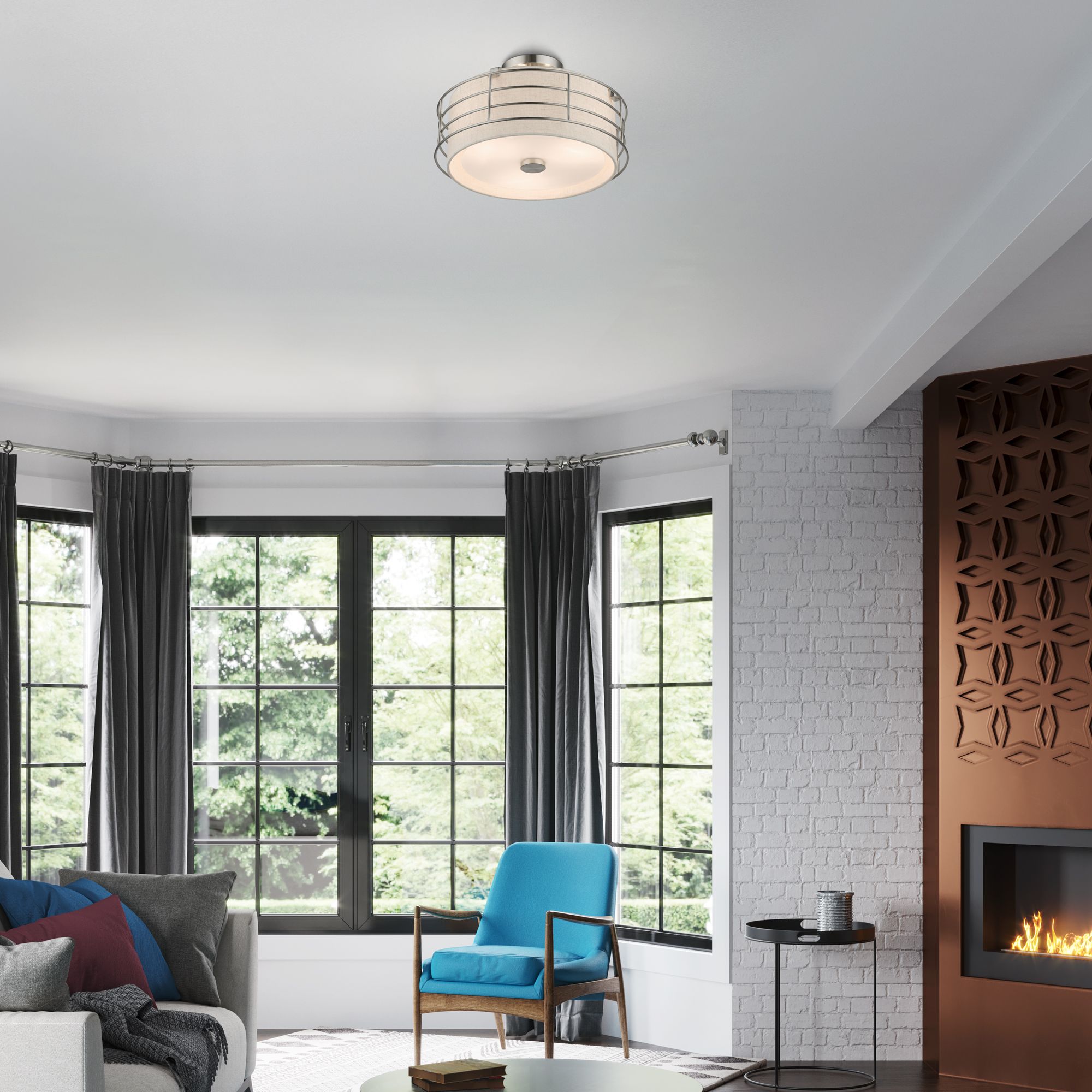 3 Light Brushed Nickel Large Semi-Flush