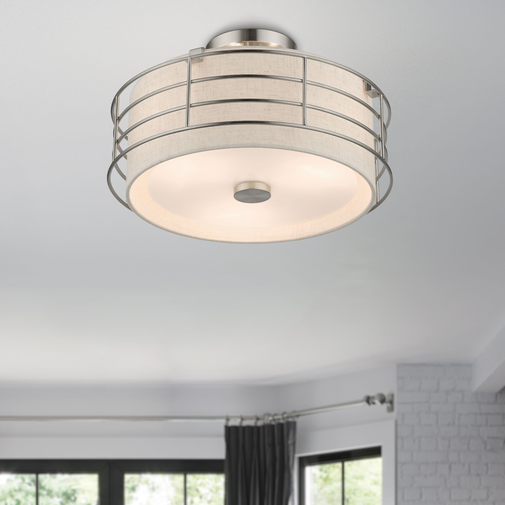 3 Light Brushed Nickel Large Semi-Flush