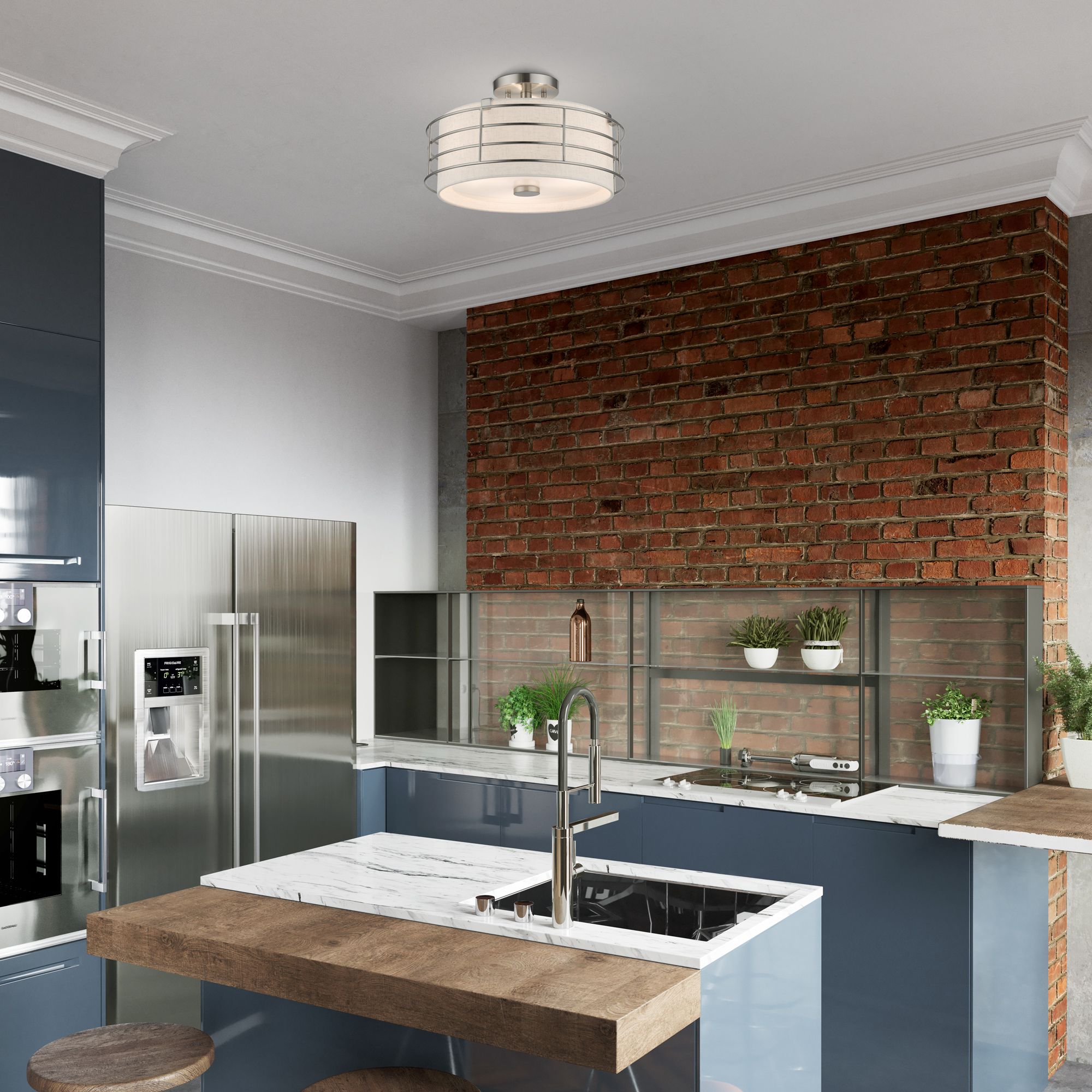 3 Light Brushed Nickel Large Semi-Flush