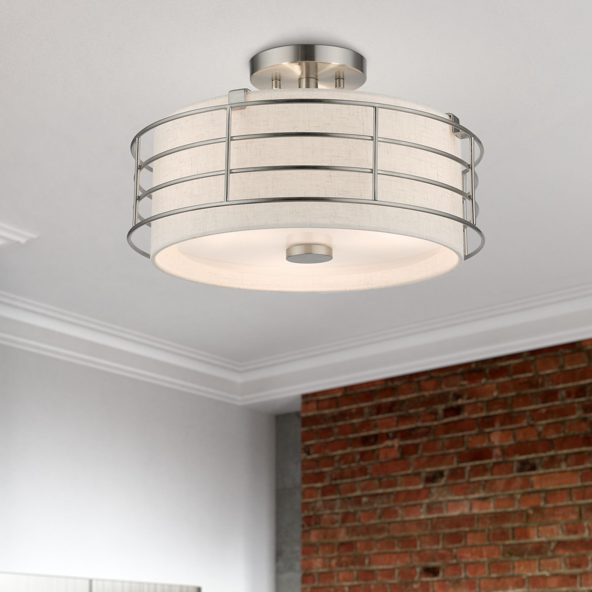 3 Light Brushed Nickel Large Semi-Flush