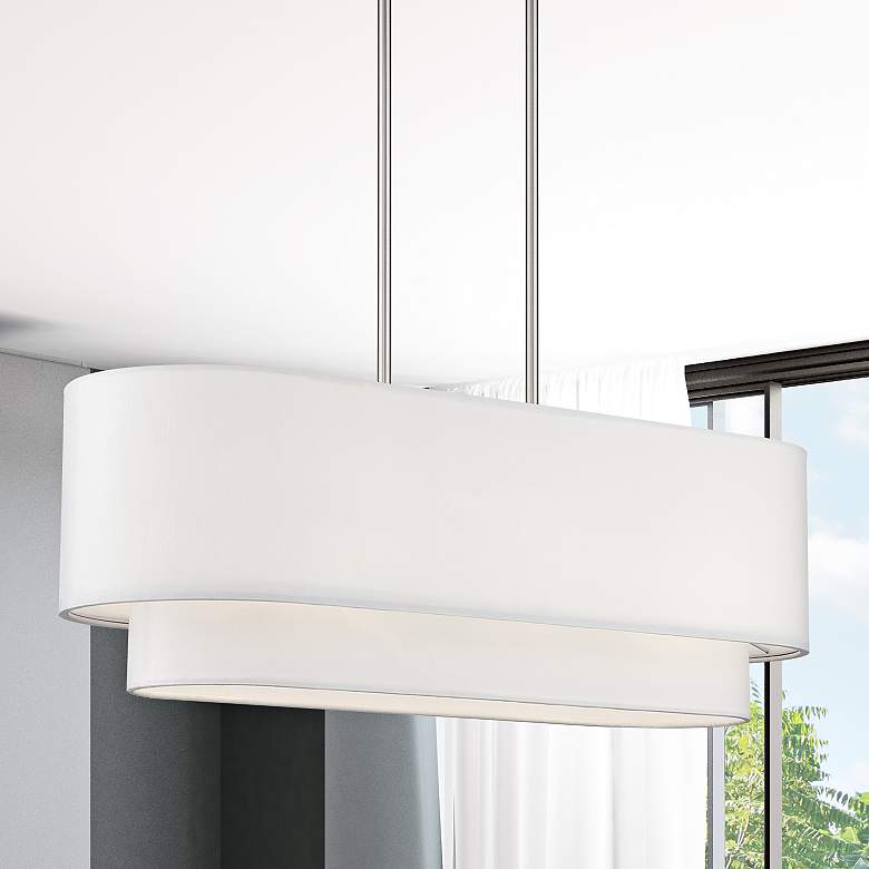 Image 2 3 Light Brushed Nickel Medium Linear Chandelier