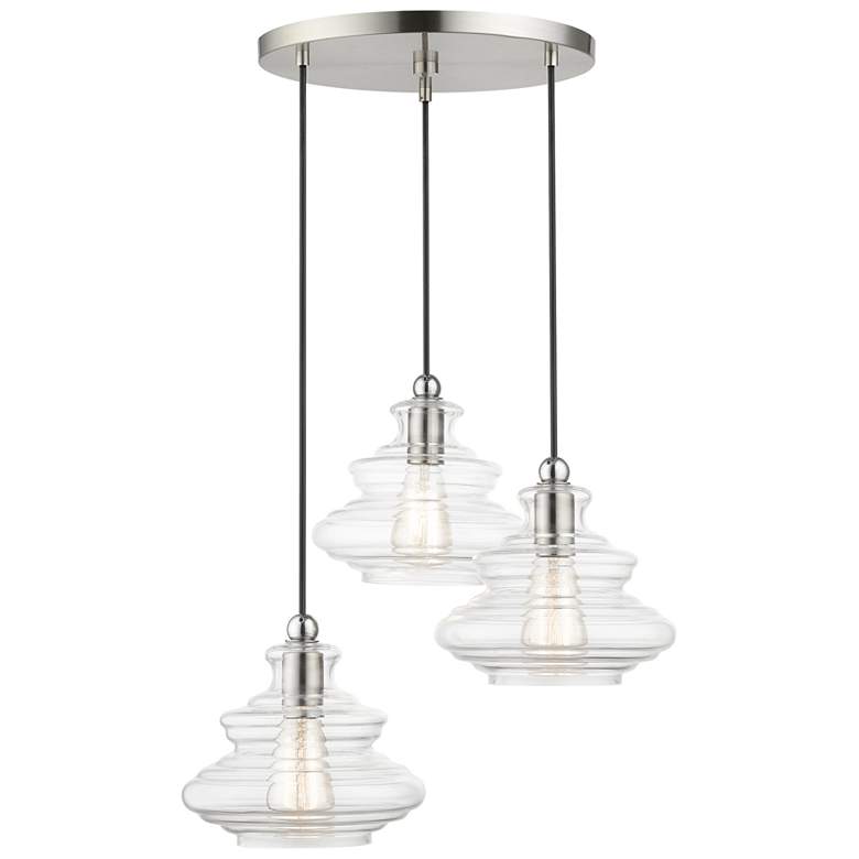 Image 1 3 Light Brushed Nickel Pendant Chandelier with Chrome Finish Accents