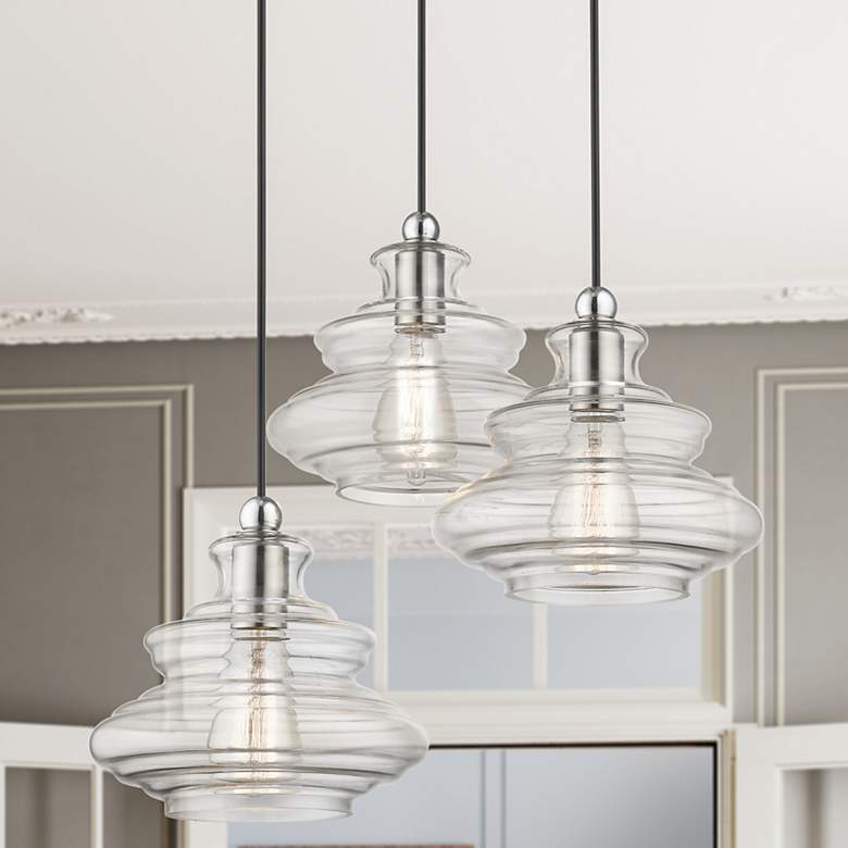 Image 1 3 Light Brushed Nickel Pendant Chandelier with Chrome Finish Accents