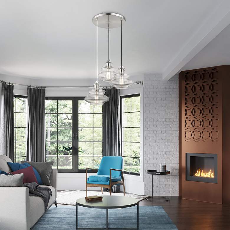 Image 3 3 Light Brushed Nickel Pendant Chandelier with Chrome Finish Accents more views