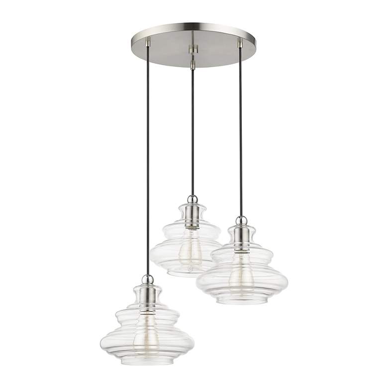 Image 4 3 Light Brushed Nickel Pendant Chandelier with Chrome Finish Accents more views
