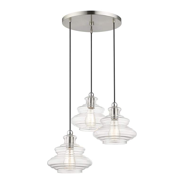 Image 5 3 Light Brushed Nickel Pendant Chandelier with Chrome Finish Accents more views