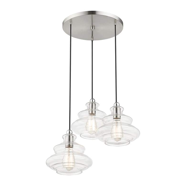 Image 6 3 Light Brushed Nickel Pendant Chandelier with Chrome Finish Accents more views