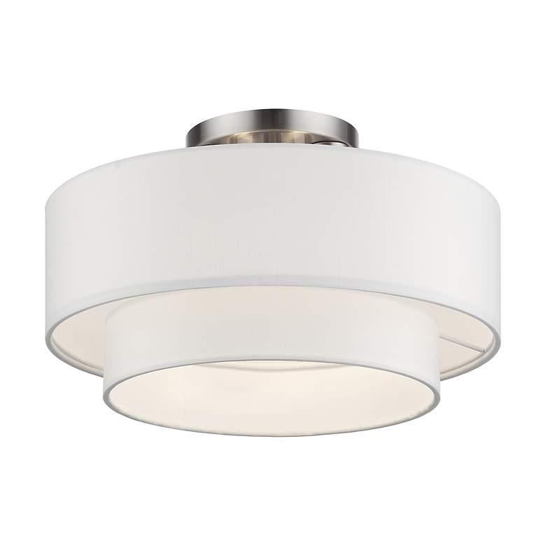 Image 3 3 Light Brushed Nickel Semi-Flush with Off-White Fabric more views