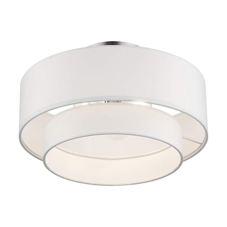 Image 4 3 Light Brushed Nickel Semi-Flush with Off-White Fabric more views