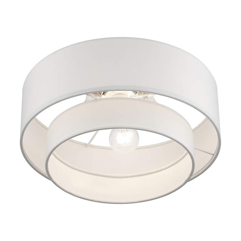 Image 5 3 Light Brushed Nickel Semi-Flush with Off-White Fabric more views