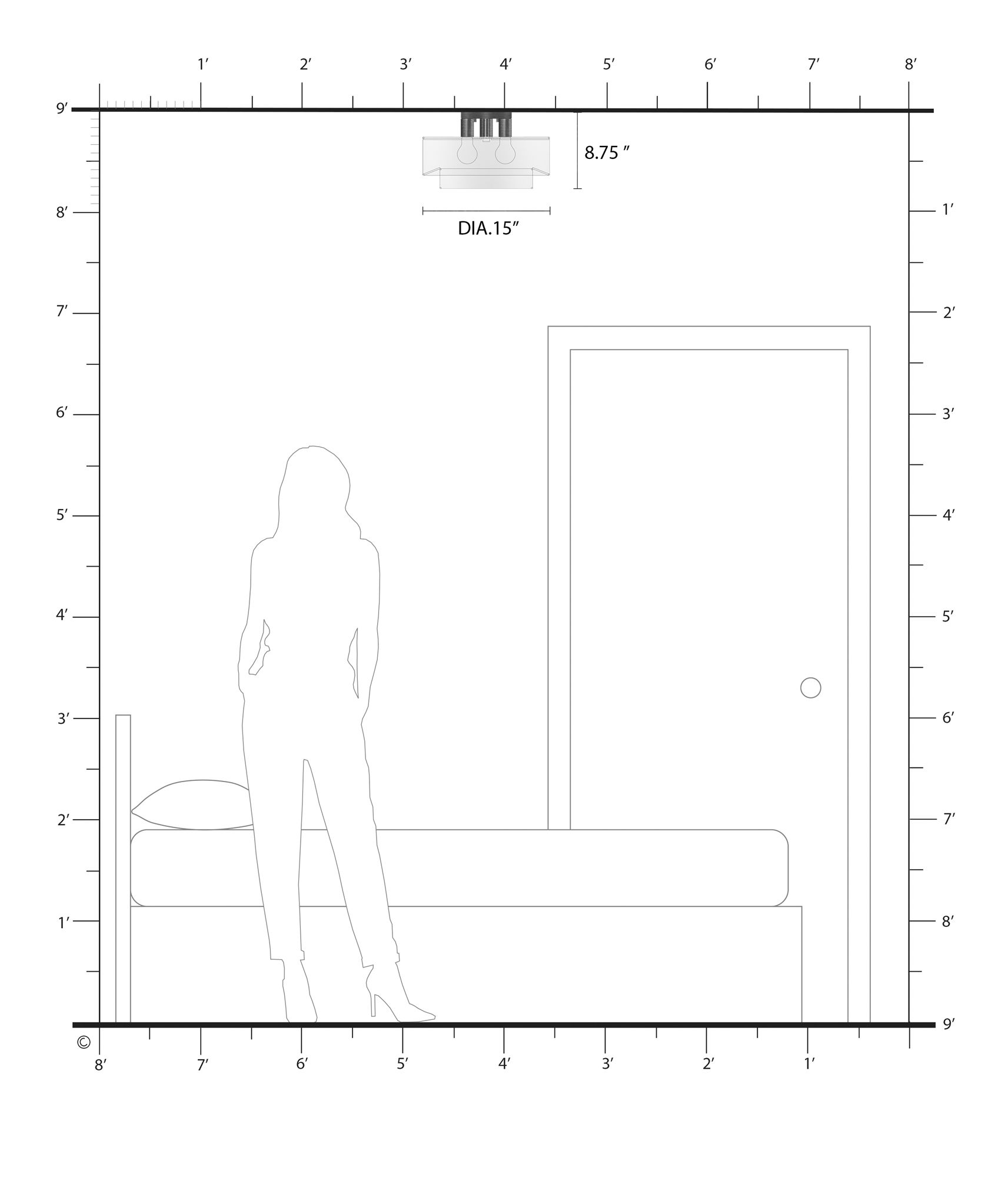 3 Light Brushed Nickel Semi-Flush with Off-White Fabric