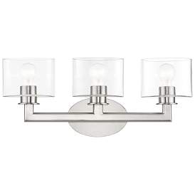 Image1 of 3 Light Brushed Nickel Vanity Sconce with Mouth Blown Clear Glass