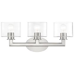 3 Light Brushed Nickel Vanity Sconce with Mouth Blown Clear Glass