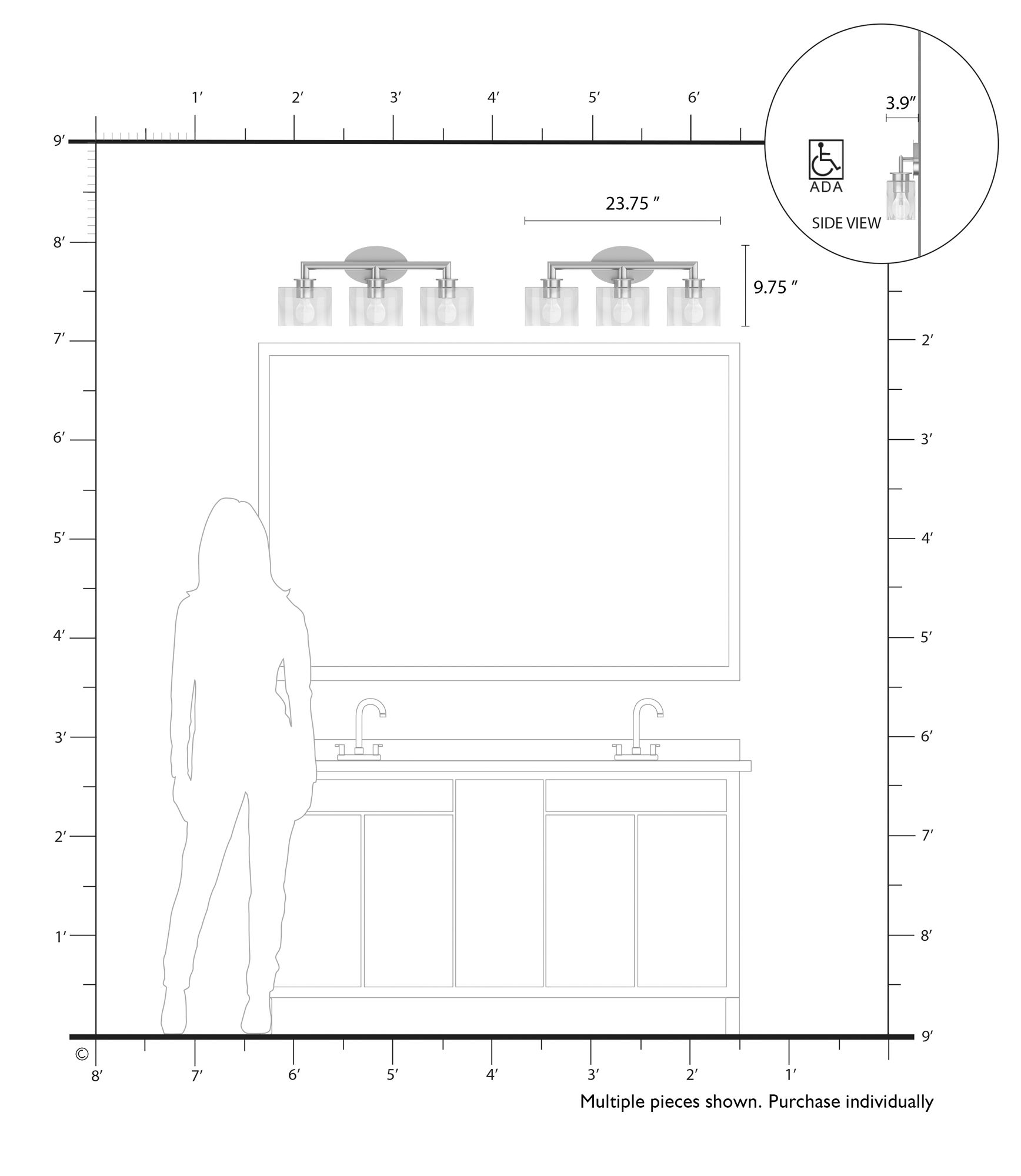3 Light Brushed Nickel Vanity Sconce with Mouth Blown Clear Glass