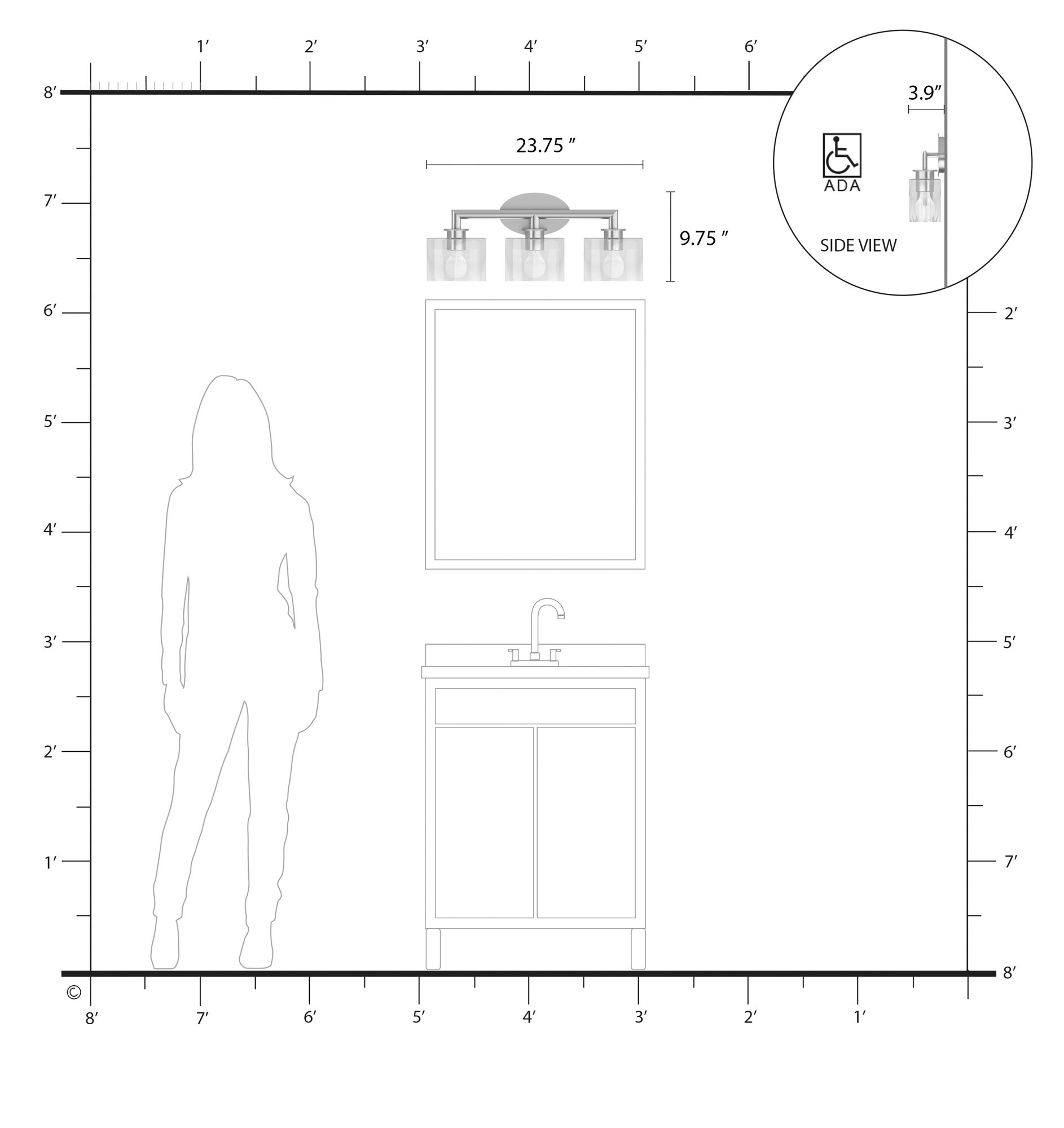 3 Light Brushed Nickel Vanity Sconce with Mouth Blown Clear Glass