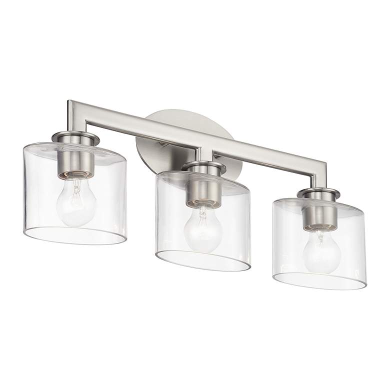 Image 5 3 Light Brushed Nickel Vanity Sconce with Mouth Blown Clear Glass more views