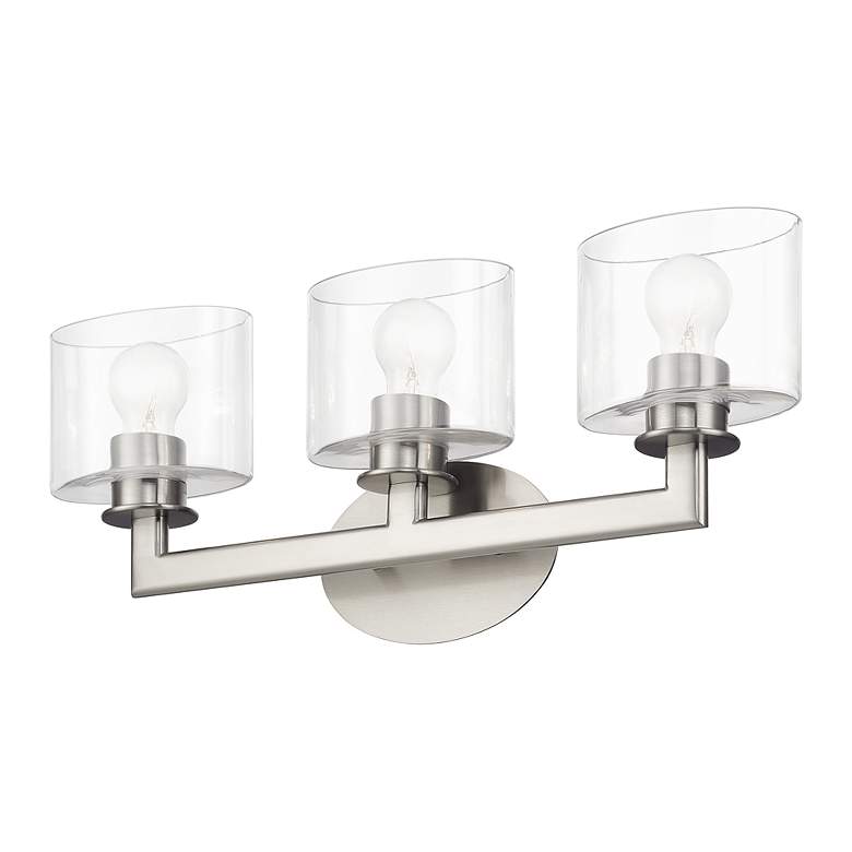 Image 6 3 Light Brushed Nickel Vanity Sconce with Mouth Blown Clear Glass more views