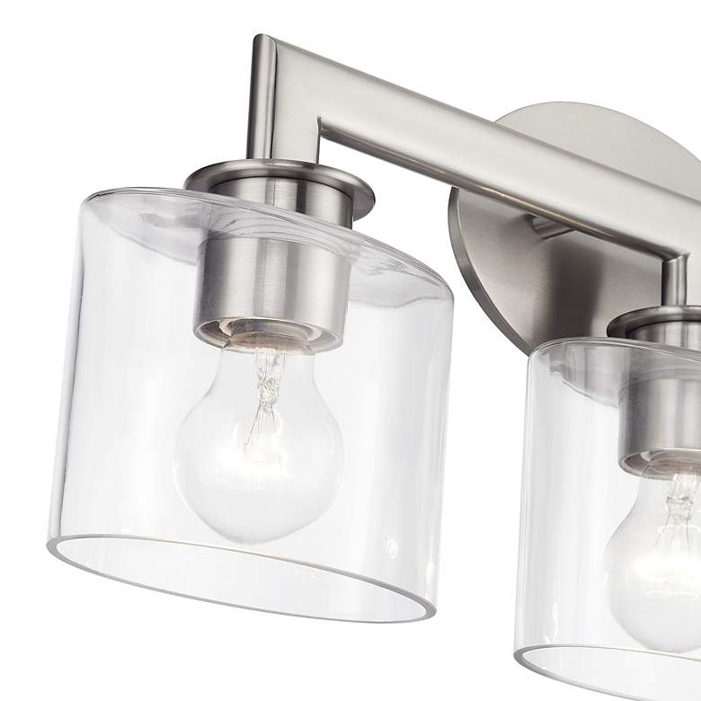 Image 7 3 Light Brushed Nickel Vanity Sconce with Mouth Blown Clear Glass more views