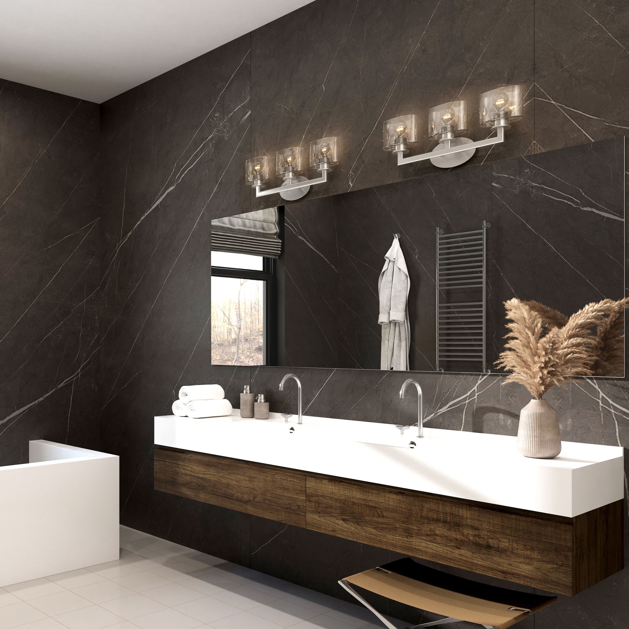 3 Light Brushed Nickel Vanity Sconce with Mouth Blown Clear Glass