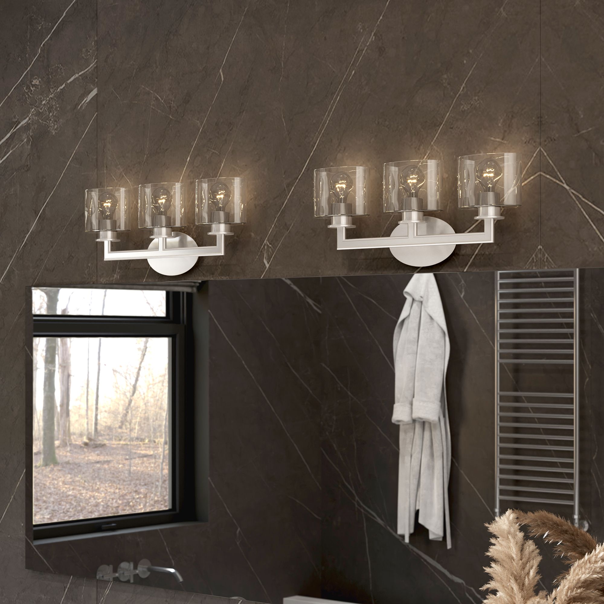 3 Light Brushed Nickel Vanity Sconce with Mouth Blown Clear Glass