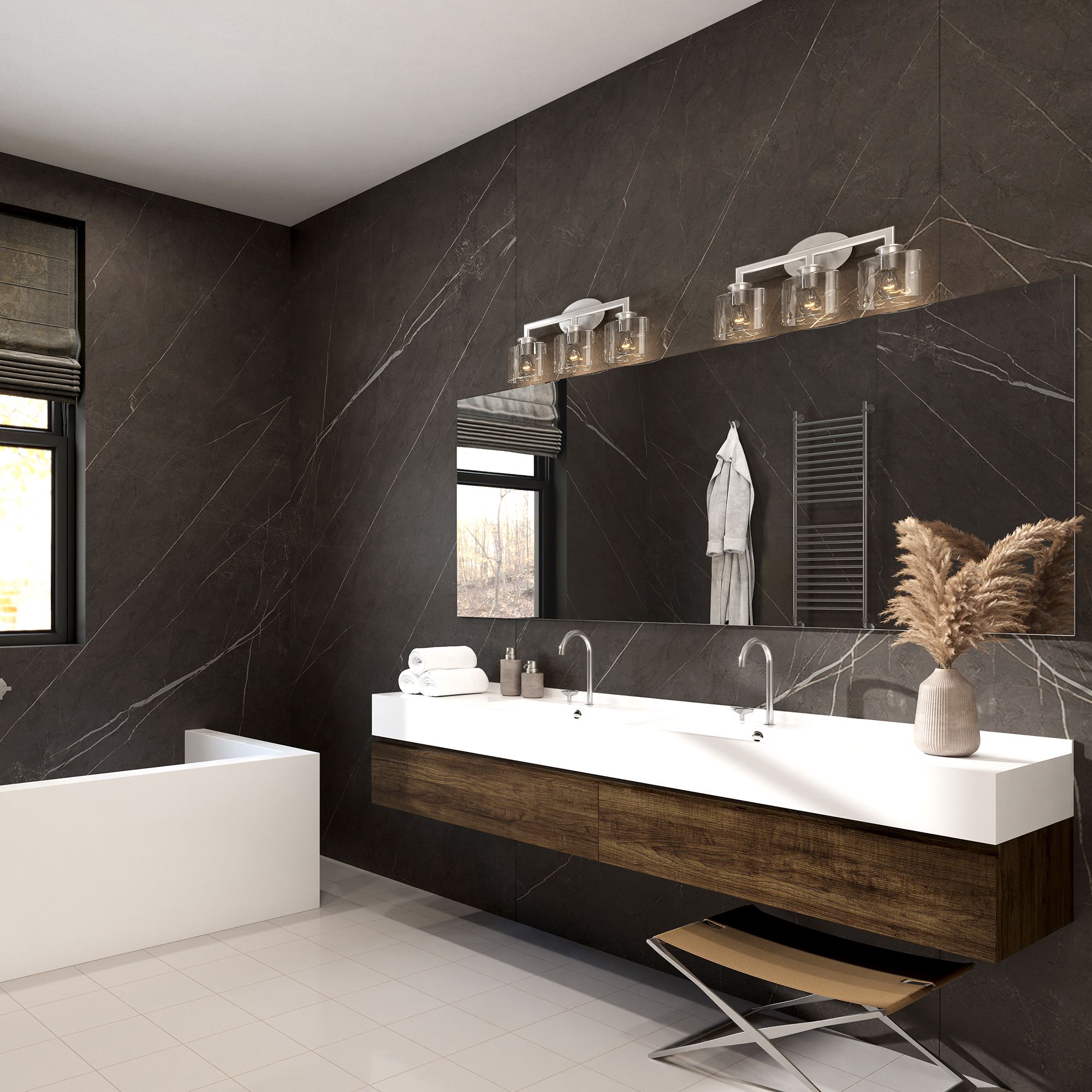 3 Light Brushed Nickel Vanity Sconce with Mouth Blown Clear Glass