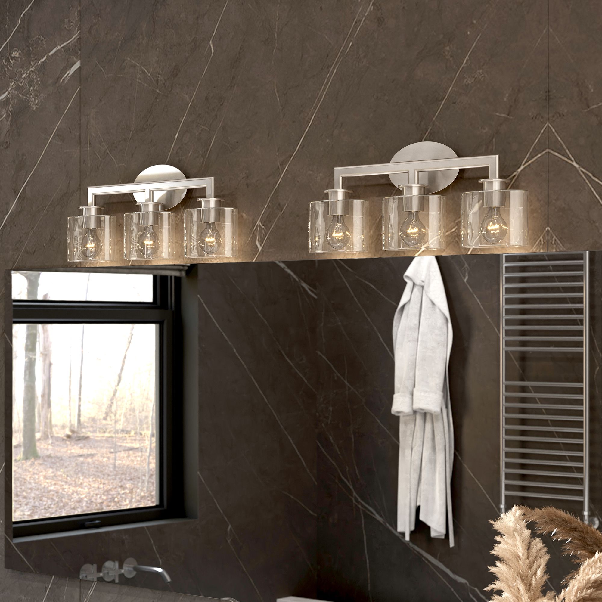 3 Light Brushed Nickel Vanity Sconce with Mouth Blown Clear Glass