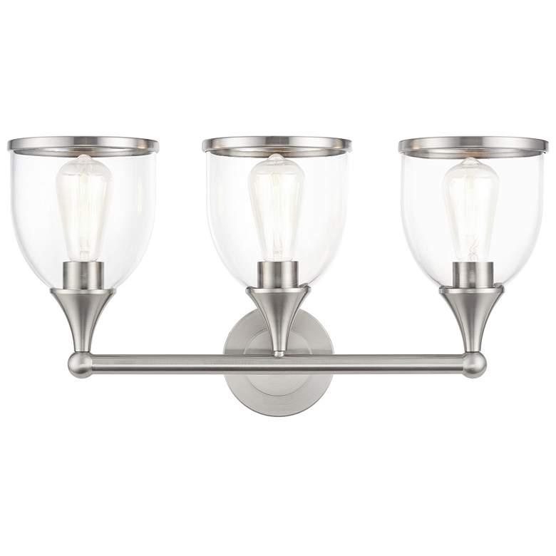 Image 1 3 Light Brushed Nickel Vanity Sconce with Mouth Blown Clear Glass