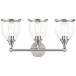 3 Light Brushed Nickel Vanity Sconce with Mouth Blown Clear Glass