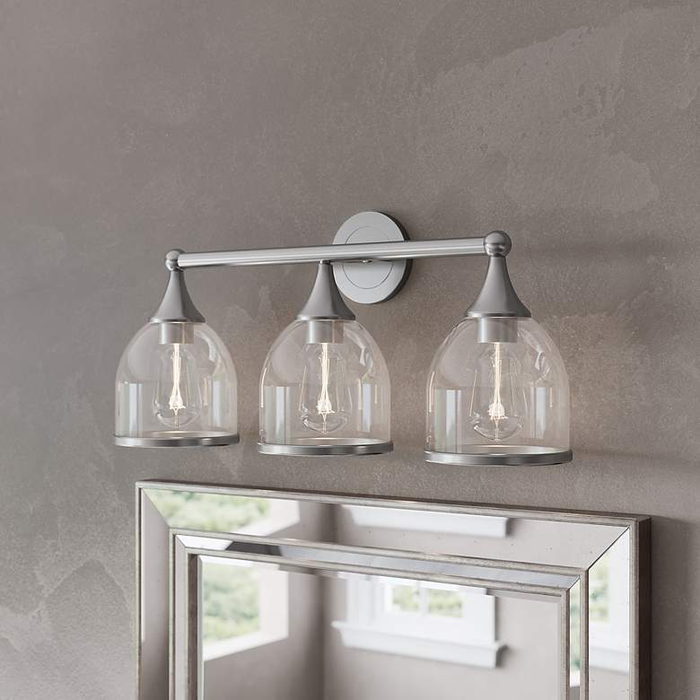 Image 1 3 Light Brushed Nickel Vanity Sconce with Mouth Blown Clear Glass