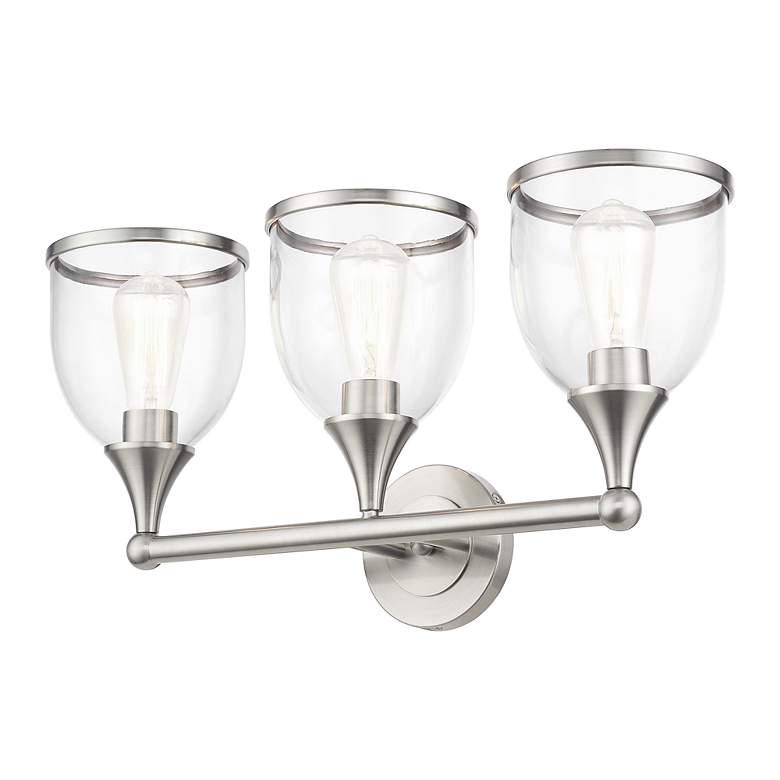 Image 4 3 Light Brushed Nickel Vanity Sconce with Mouth Blown Clear Glass more views