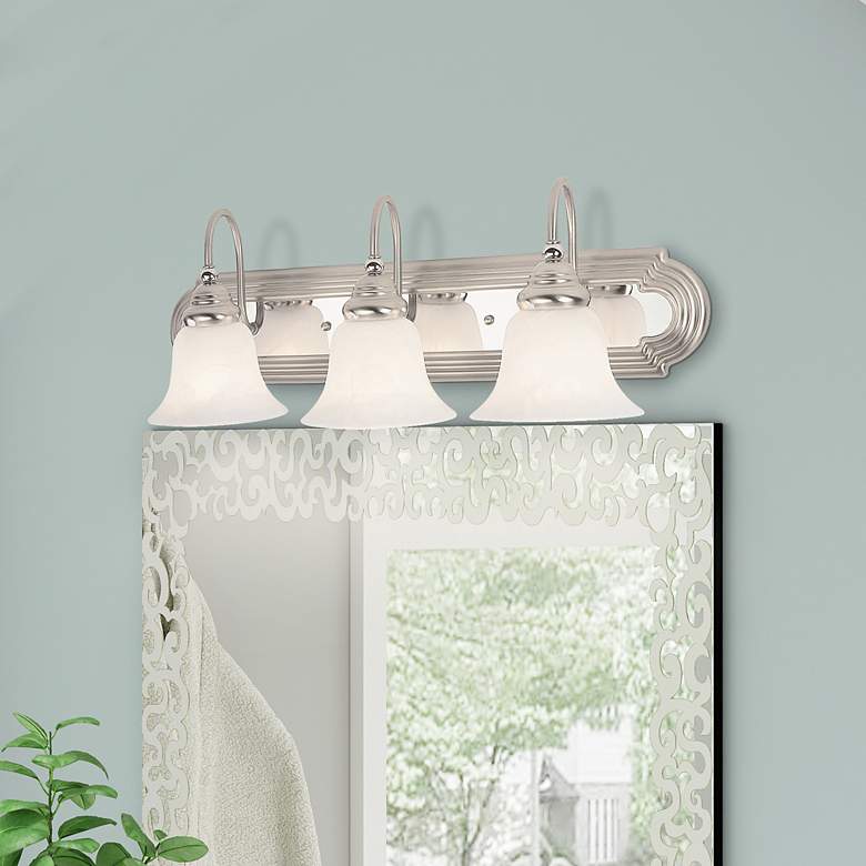 Image 2 3 Light Brushed Nickel w/ Polished Chrome Insert Bath Light