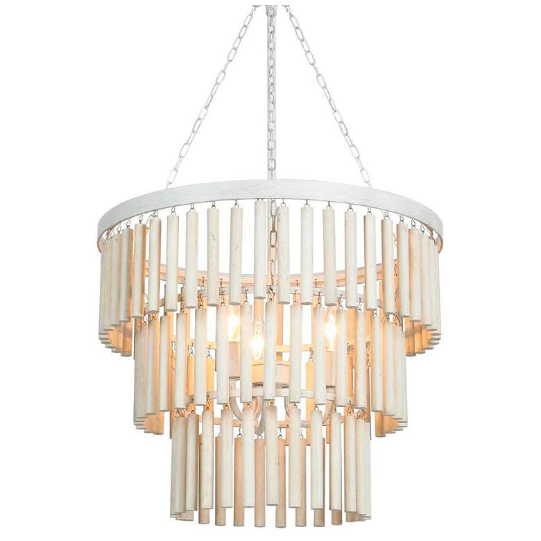 Image 1 3-Light Brushed Vintage White Chandeliers