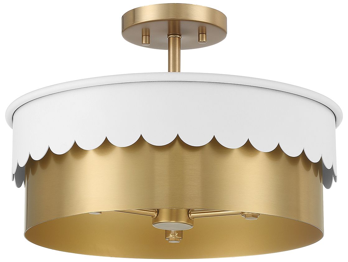 3-Light Ceiling Light in White and Natural Brass
