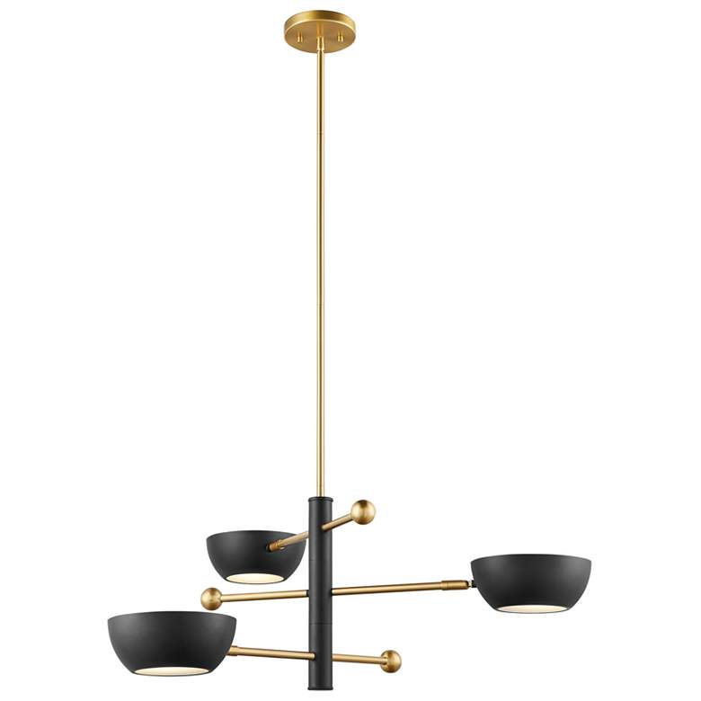 Image 1 3-Light Chandelier in Matte Black and Natural Brass