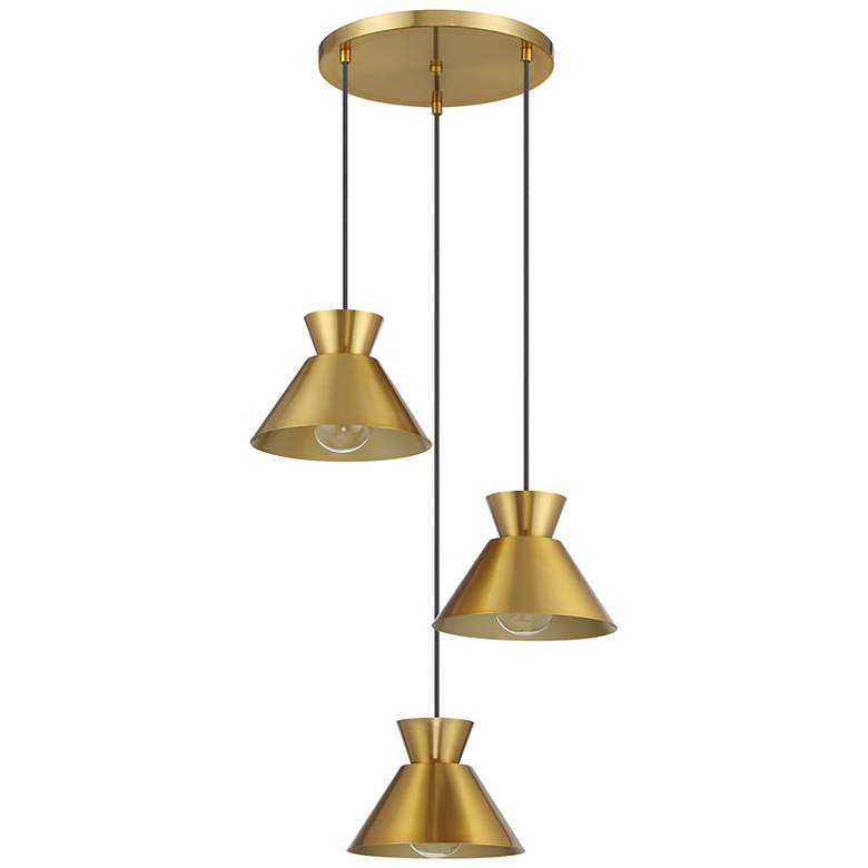 Image 2 3-Light Chandelier in White and Natural Brass more views