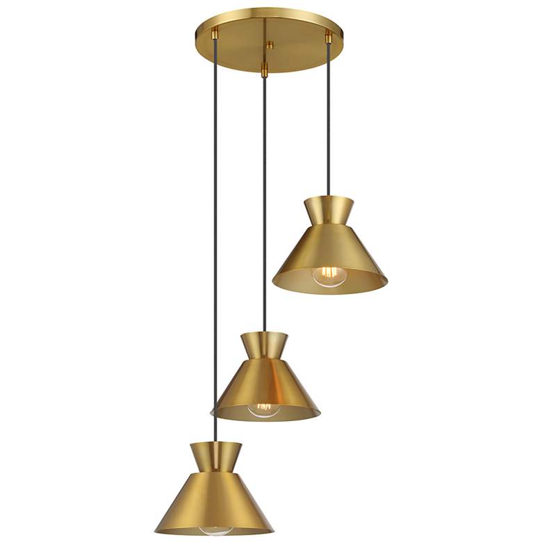 Image 4 3-Light Chandelier in White and Natural Brass more views